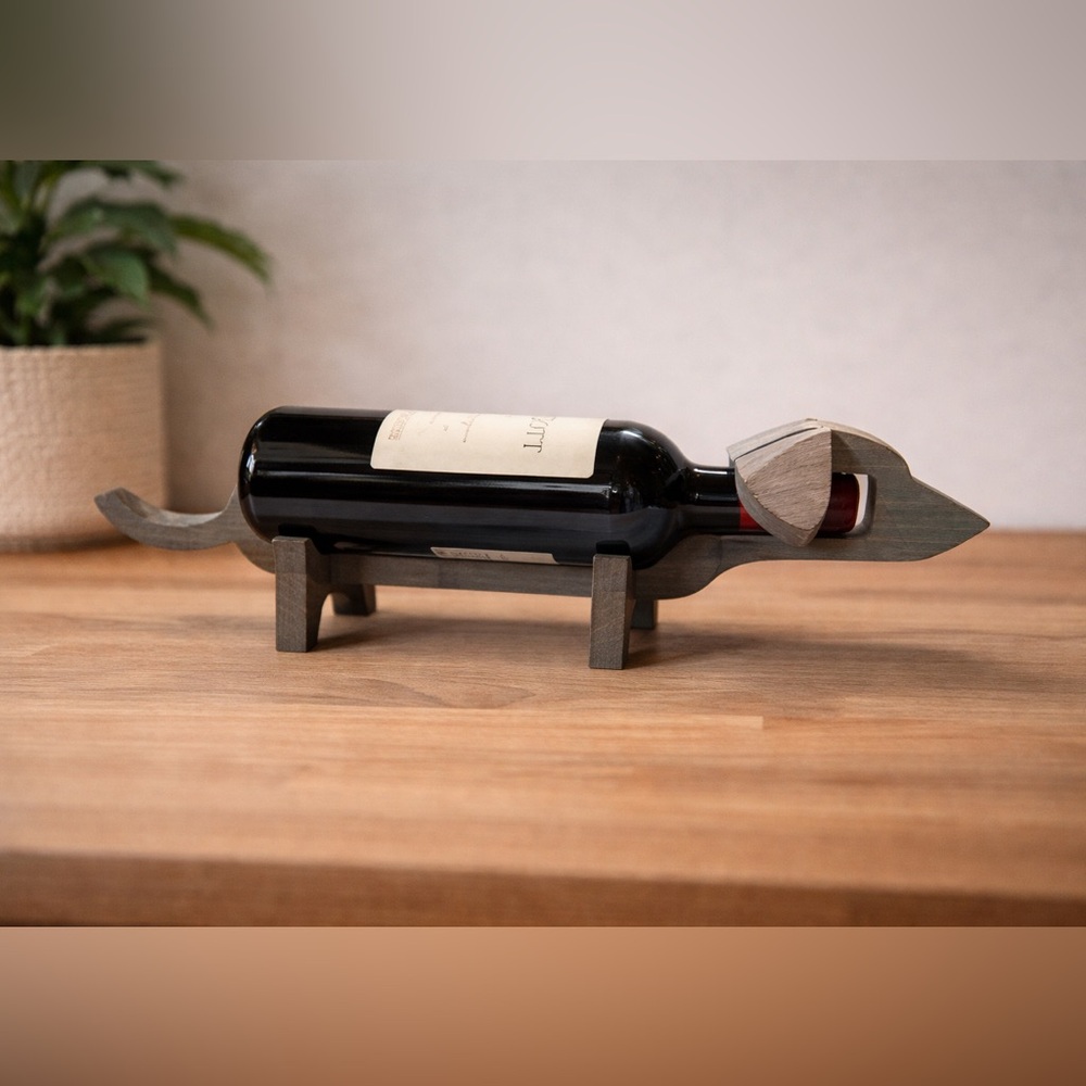 Dachshund wood wine bottle holder